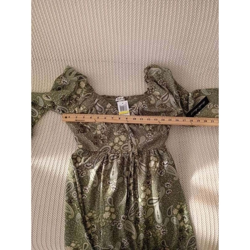 Derek Heart NWT Lichen Green Paisley Smocked Mini Dress S Small Boho Cottagecore - Picture 7 of 11